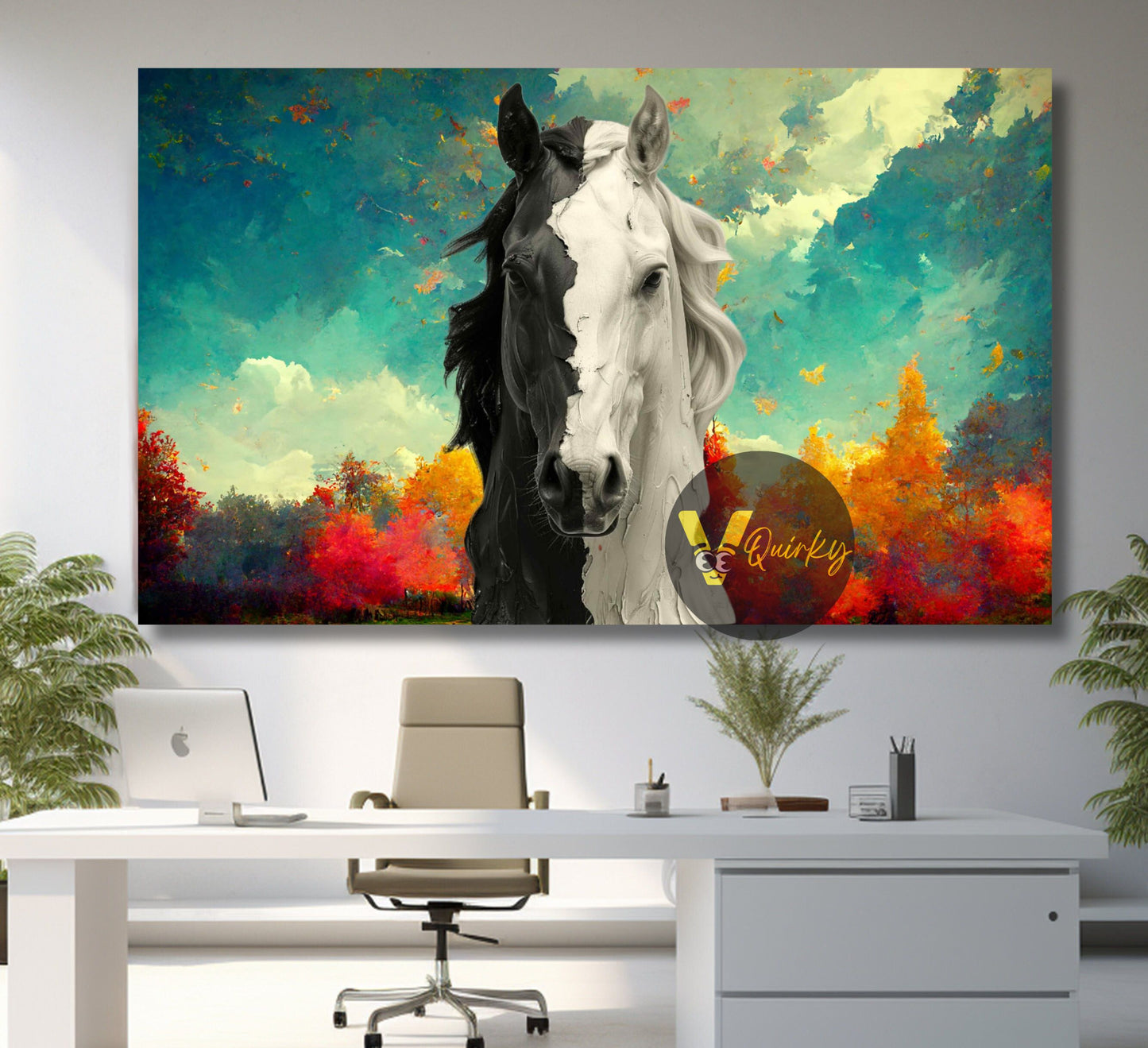 Black & White Horse Canvas Painting