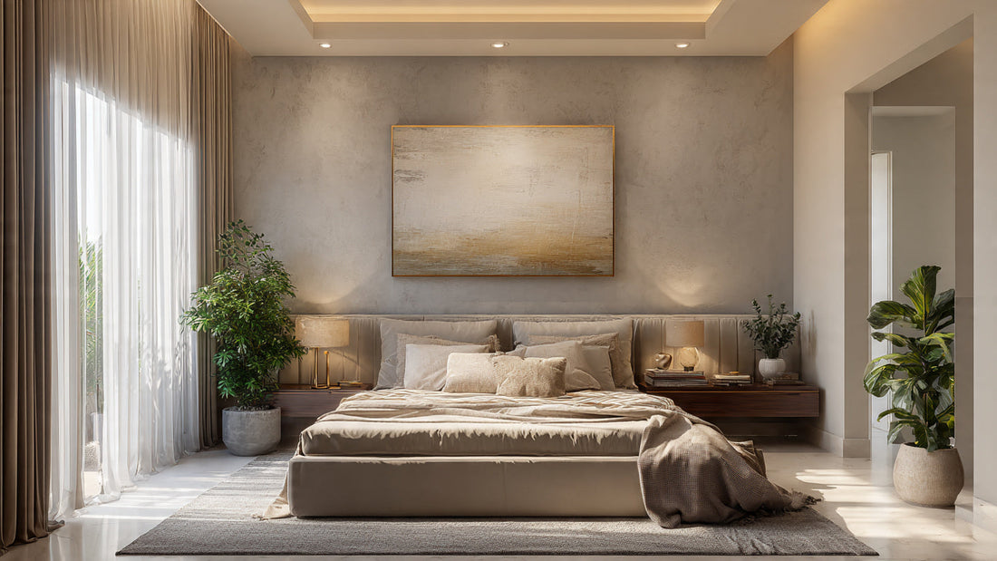 Minimalist canvas painting for bedroom wall art above headboard