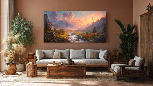 Nature canvas painting for living room wall decor in modern Indian home