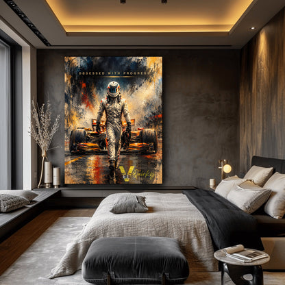 Obsessed with Progress F1 Racer Vertical Canvas Painting