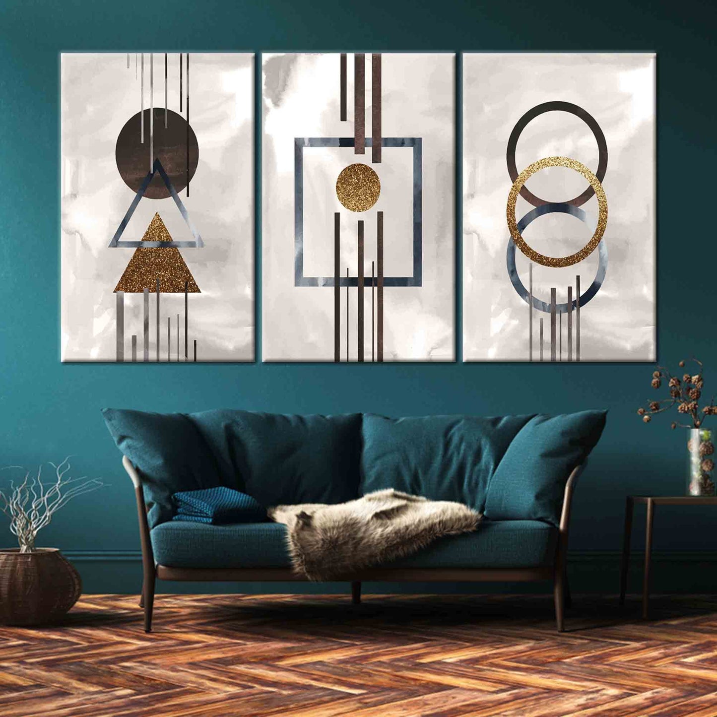 Geometric Boho  - Set Of 3 Canvas Painting