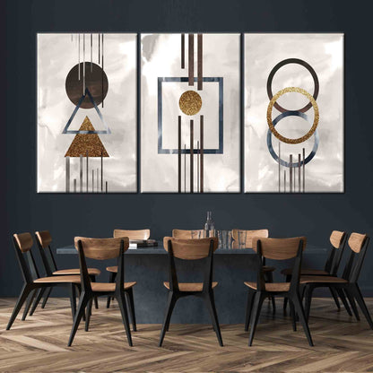 Geometric Boho  - Set Of 3 Canvas Painting