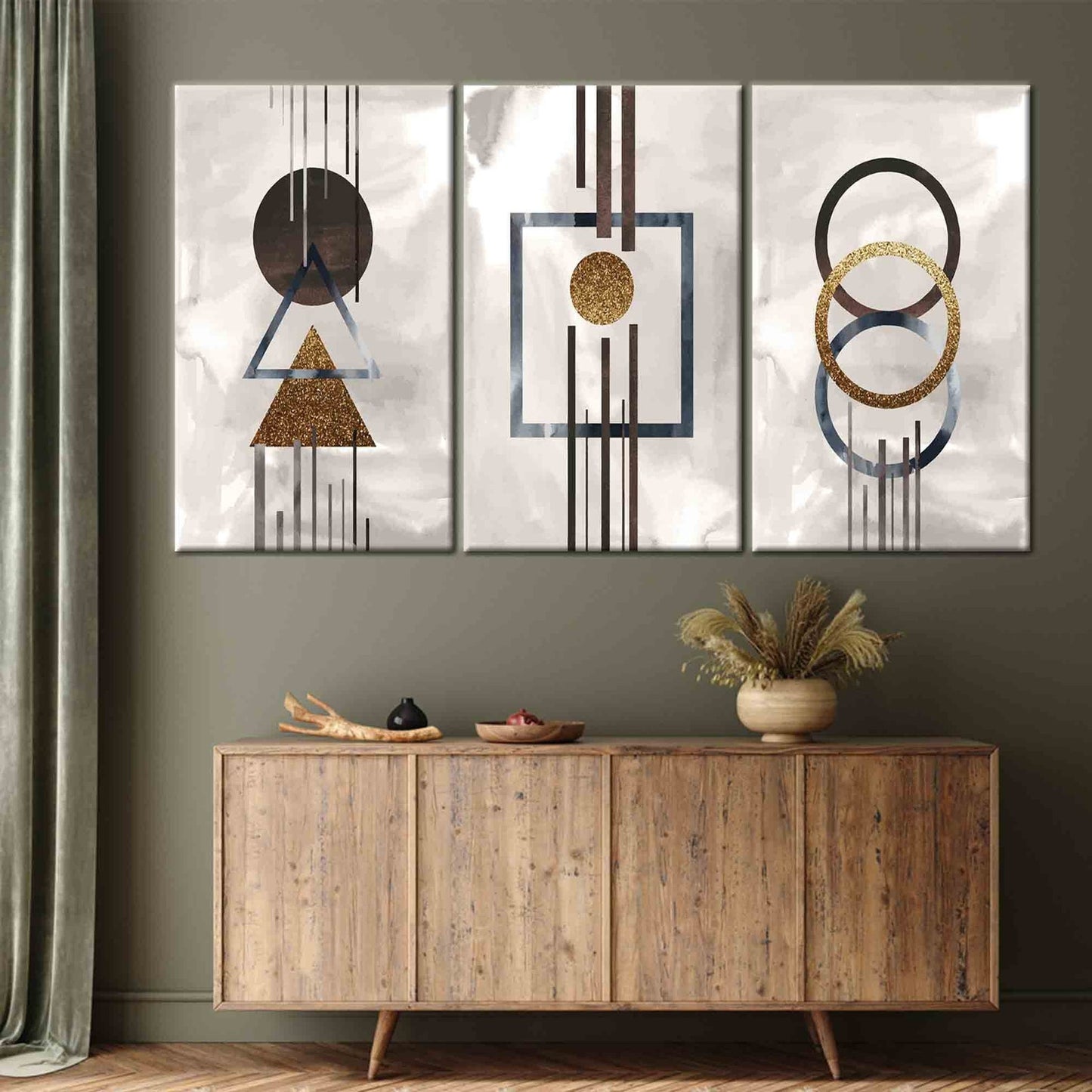 Geometric Boho  - Set Of 3 Canvas Painting