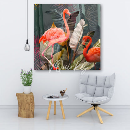 Flamingos with Nature V1 Canvas Painting