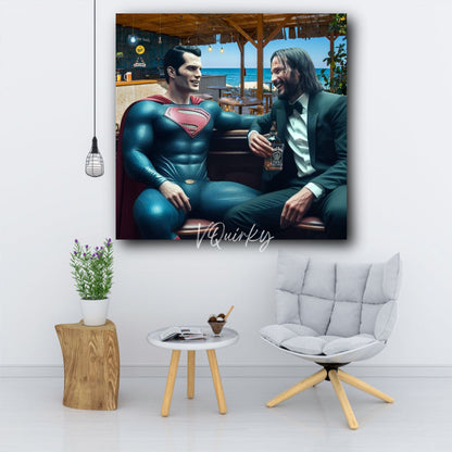 Henry Cavill & Keanu Reeves (Superman with John Wick) Canvas Painting