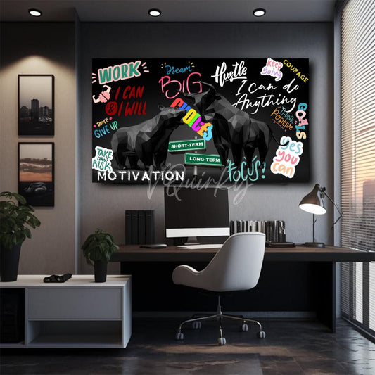 Bear And Bull with Motivational Words H10 Stock Market Trading Canvas Painting