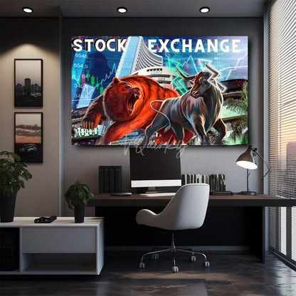 Bear And Bull H4 Stock Market Trading Canvas Painting