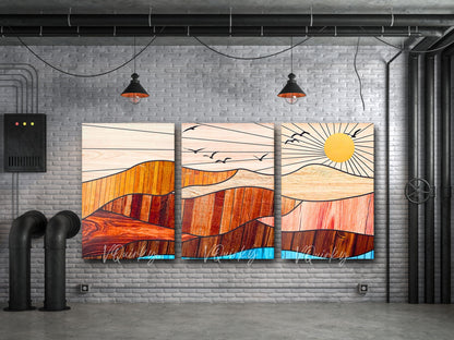 Boho Sunrise - Set Of 3 Nature Canvas Painting