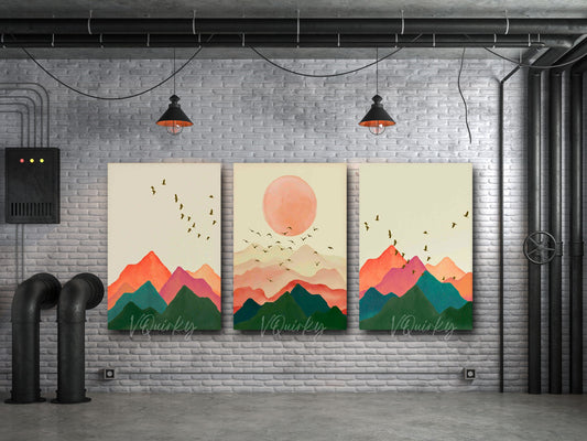 Boho Sunset - Set Of 3 Nature Canvas Painting