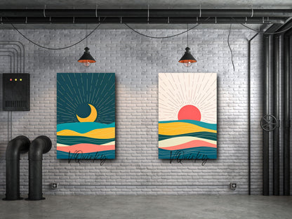 Boho Sun & Moon- Set Of 2 Canvas Painting