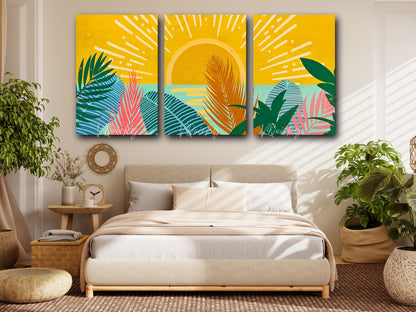 Boho Vibrant Sunrise - Set Of 3 Nature Canvas Painting