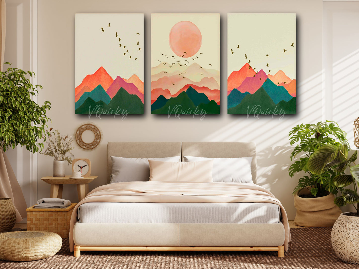 Boho Sunset - Set Of 3 Nature Canvas Painting