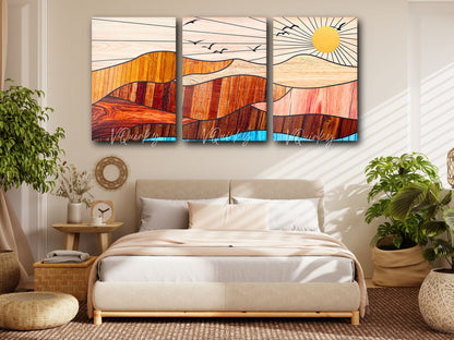 Boho Sunrise - Set Of 3 Nature Canvas Painting