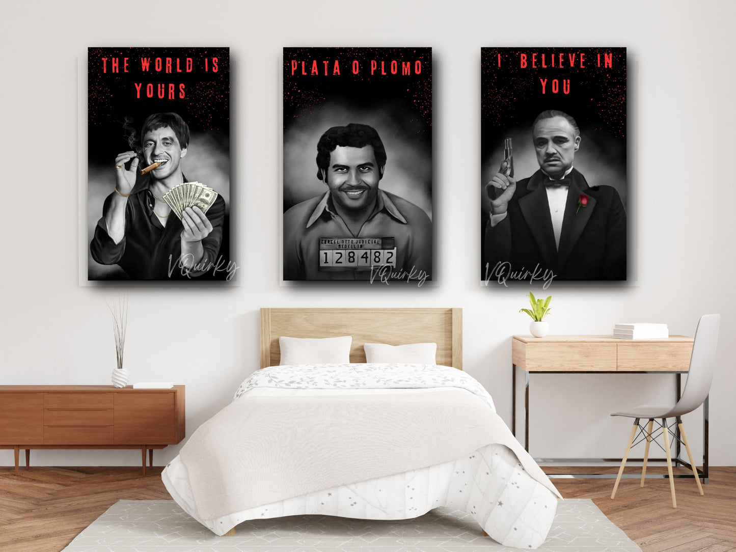 Tony Montana (Scarface),Pablo Escobar (Narcos),Don Vito Corleone (The Godfather)- Set Of 3 Canvas Painting