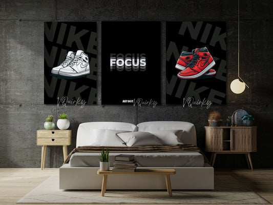 Focus Just Do It With Sneakers- Set Of 3 Canvas Painting