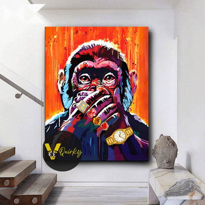 Speak No Evil Colorful Monkey Canvas Painting