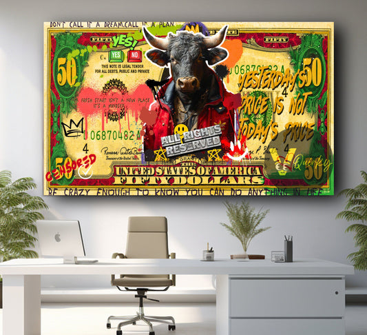 50 Dollar Bull Canvas Painting