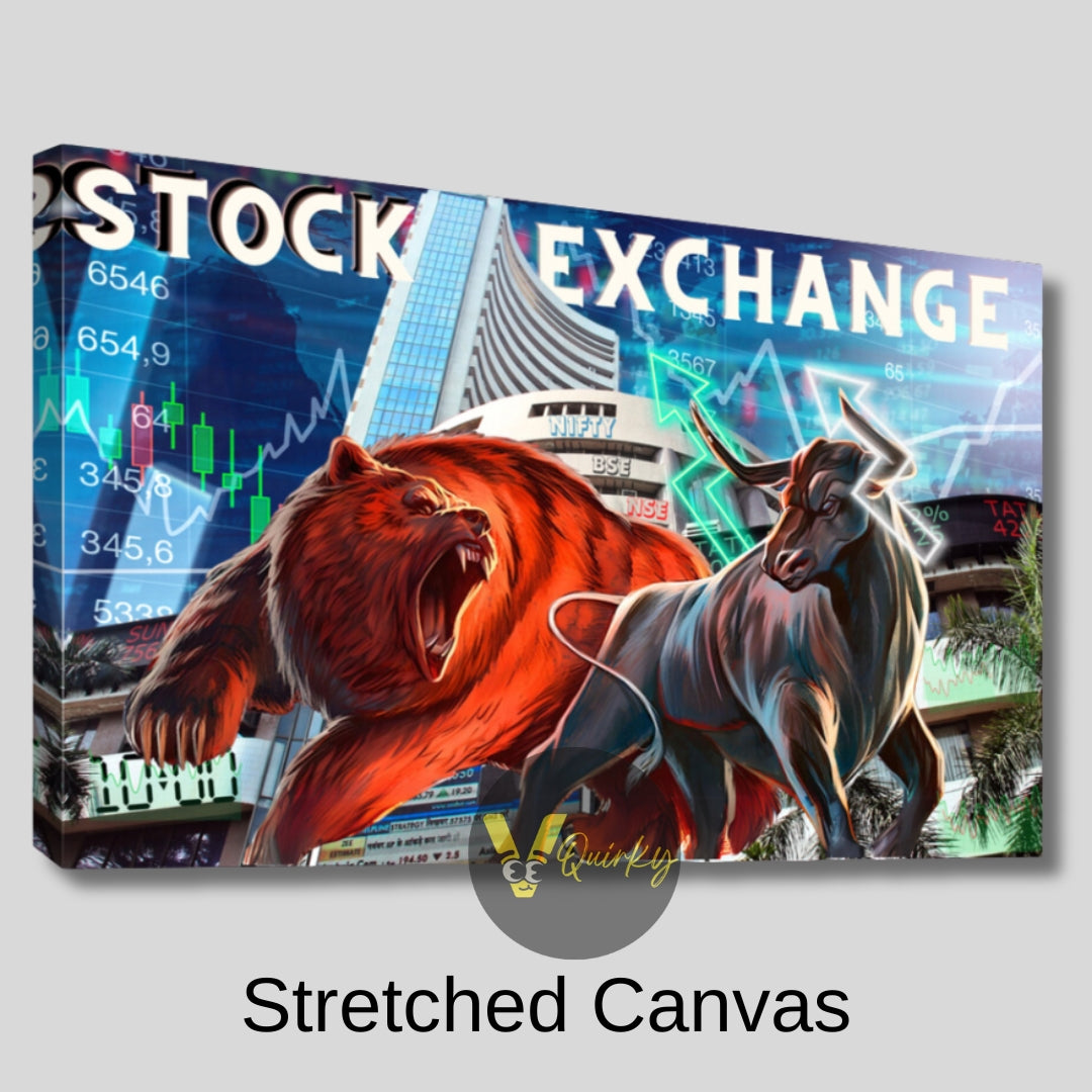 Bear And Bull H4 Stock Market Trading Canvas Painting