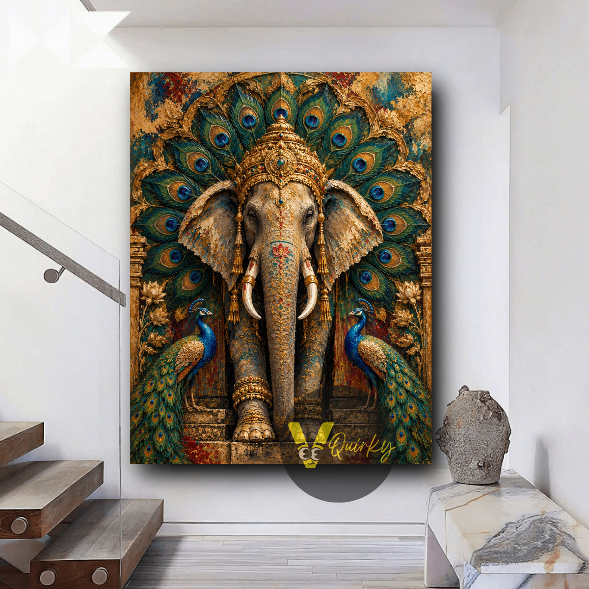 Elephant Peacock Vastu canvas painting product image, view 2