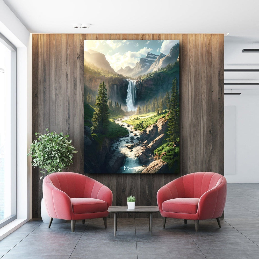 Waterfall Falling From The Mountains Vastu Canvas Painting