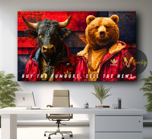 Bear VS Bull  Buy The Rumours, Sell The News Stock Market Trading Canvas Painting