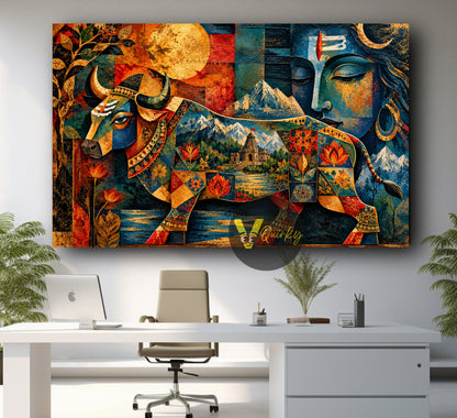 Sacred Nandi and Shiva Mosaic Landscape 3D Canvas Painting