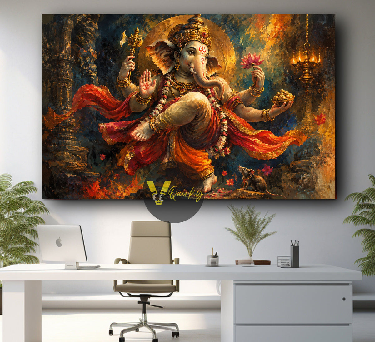 Dancing Ganesh Ji in Temple Light Horizontal Canvas Painting