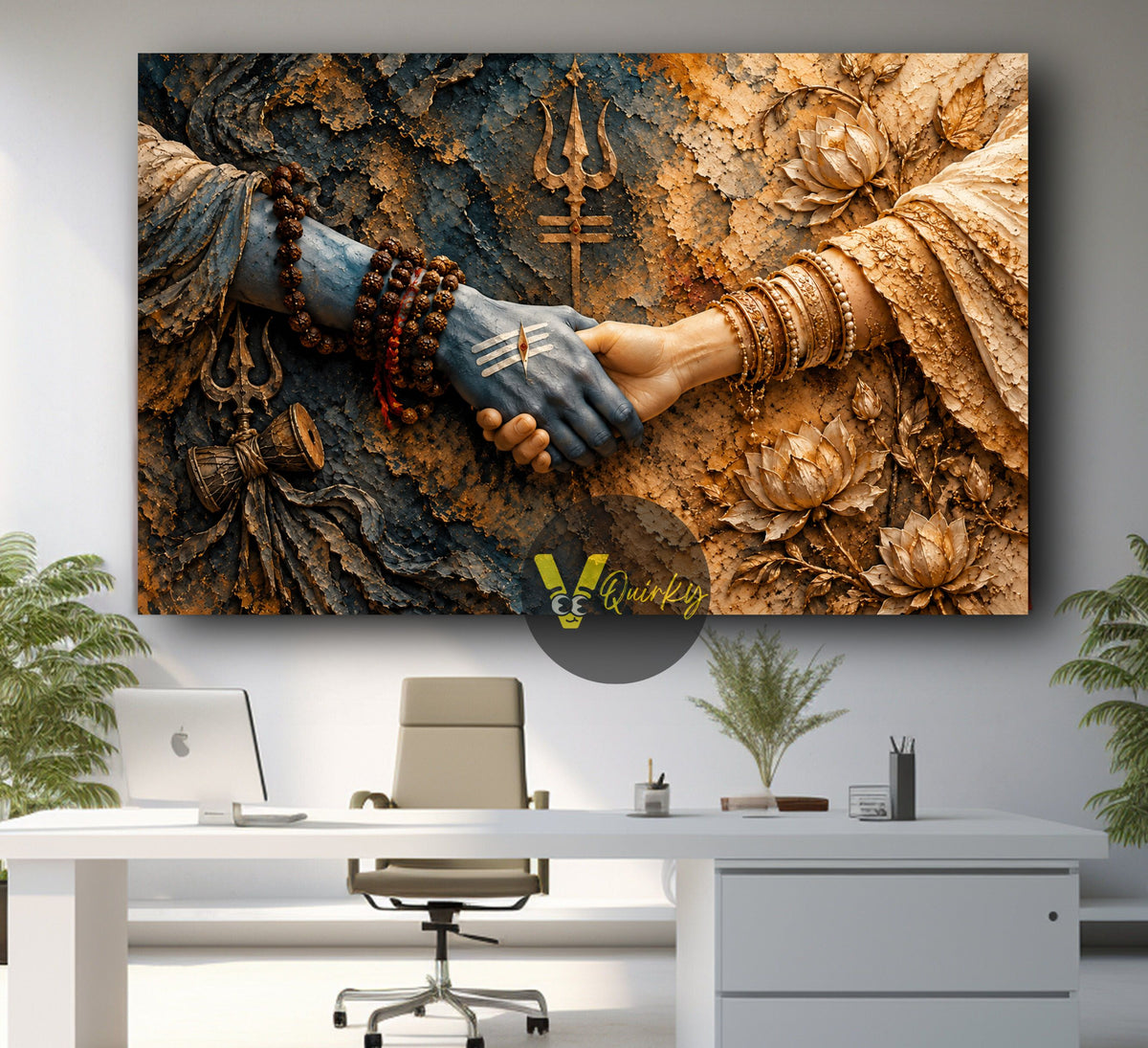 Shiva and Parvati Ji Devotional Hands  3D Horizontal Canvas Painting