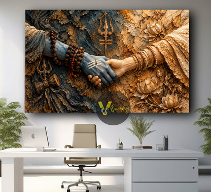 Shiva and Parvati Ji Devotional Hands  3D Horizontal Canvas Painting
