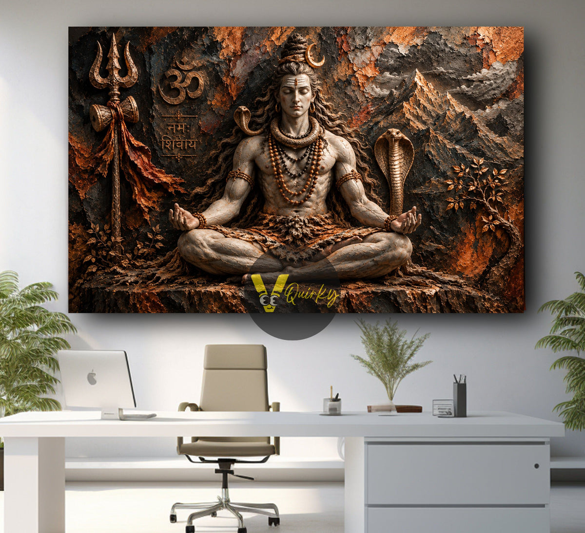 Meditative Shiva in Textured  3D Horizontal Canvas Painting