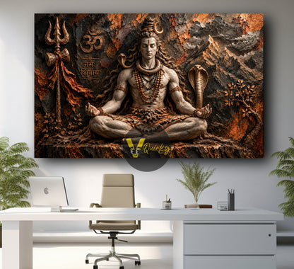 Meditative Shiva in Textured  3D Horizontal Canvas Painting