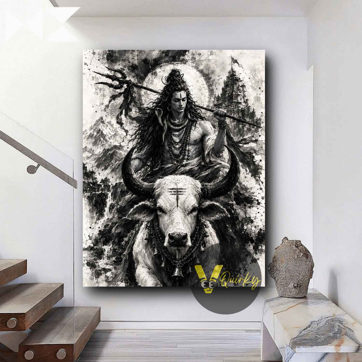 Har Har Mahadev (Shiv Ji) Nandi Ji Sketch Vertical Canvas Painting