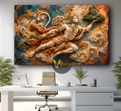 Hanuman Ji With Mountain 3D Horizontal Canvas Painting
