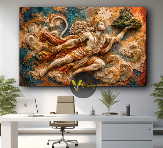 Hanuman Ji With Mountain 3D canvas wall art by VQuirky