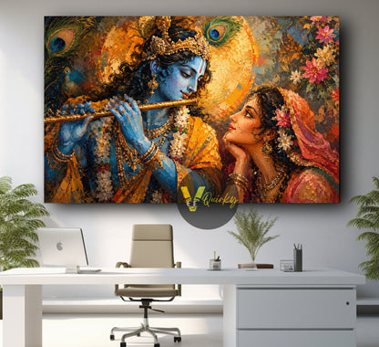 Devotional Radha and Krishna in Bloom Horizontal Canvas Painting