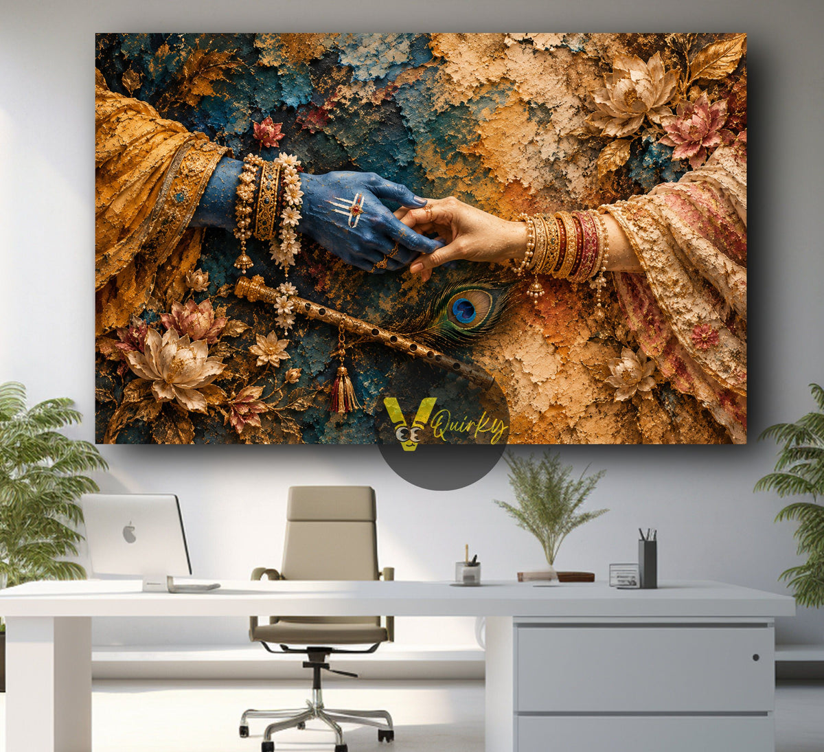 Krishna and Radha Ji Devotional Hands  3D Horizontal Canvas Painting