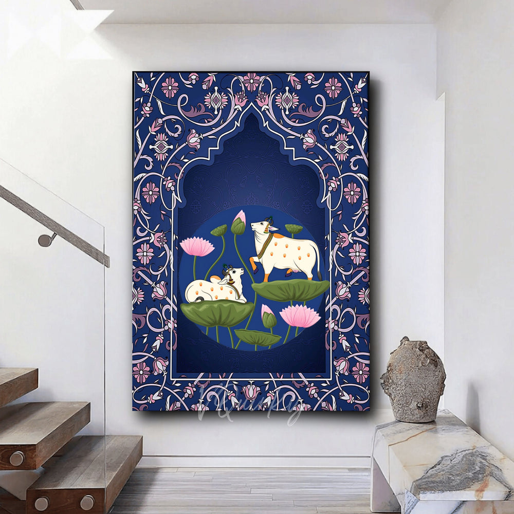 Pichwai Cow with Nandi ji Canvas Painting