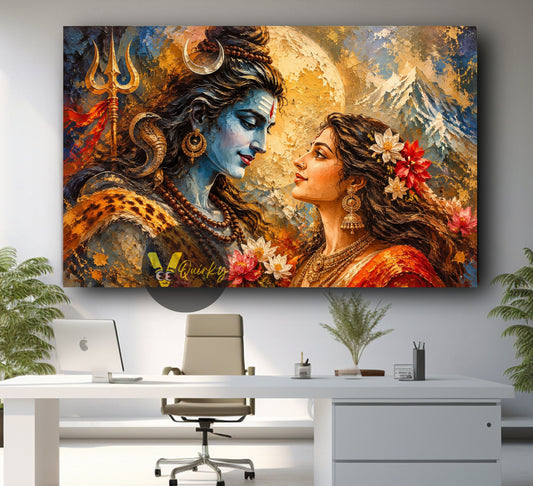 Shiva and Parvati Beneath the Mystic Moon canvas wall art by VQuirky