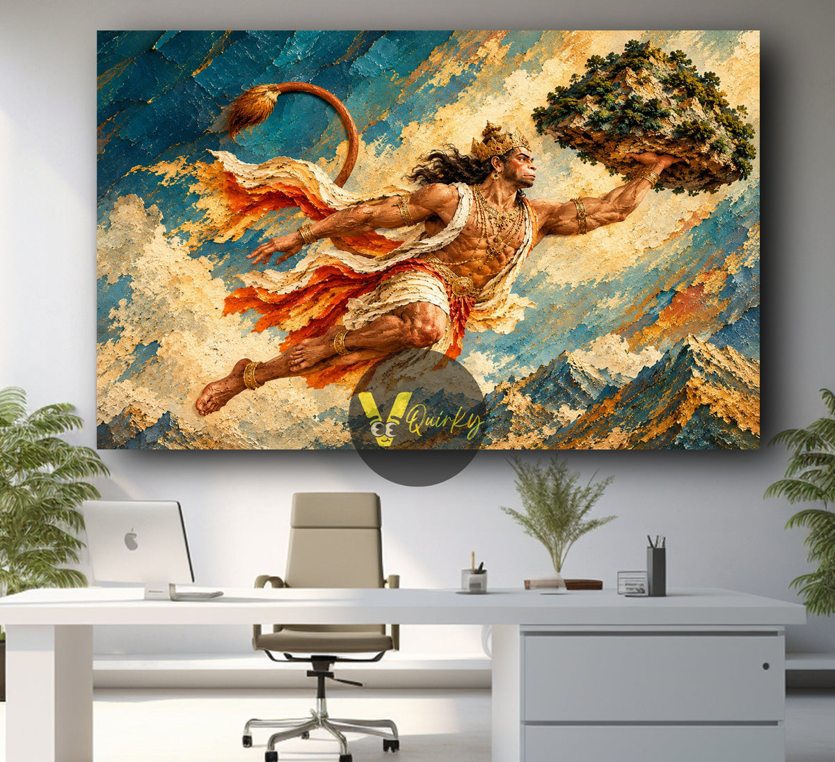 Hanuman ji with Mountain 3D Horizontal Canvas Painting