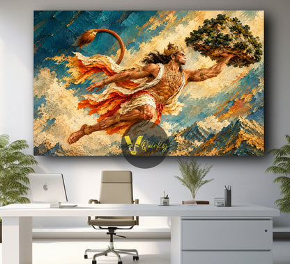 Hanuman ji with Mountain 3D Horizontal Canvas Painting