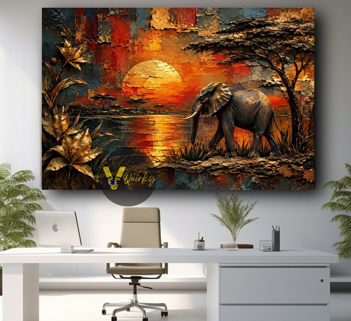 Abstract Elephant 3D Sunset Canvas Wall Art – Premium Framed Painting
