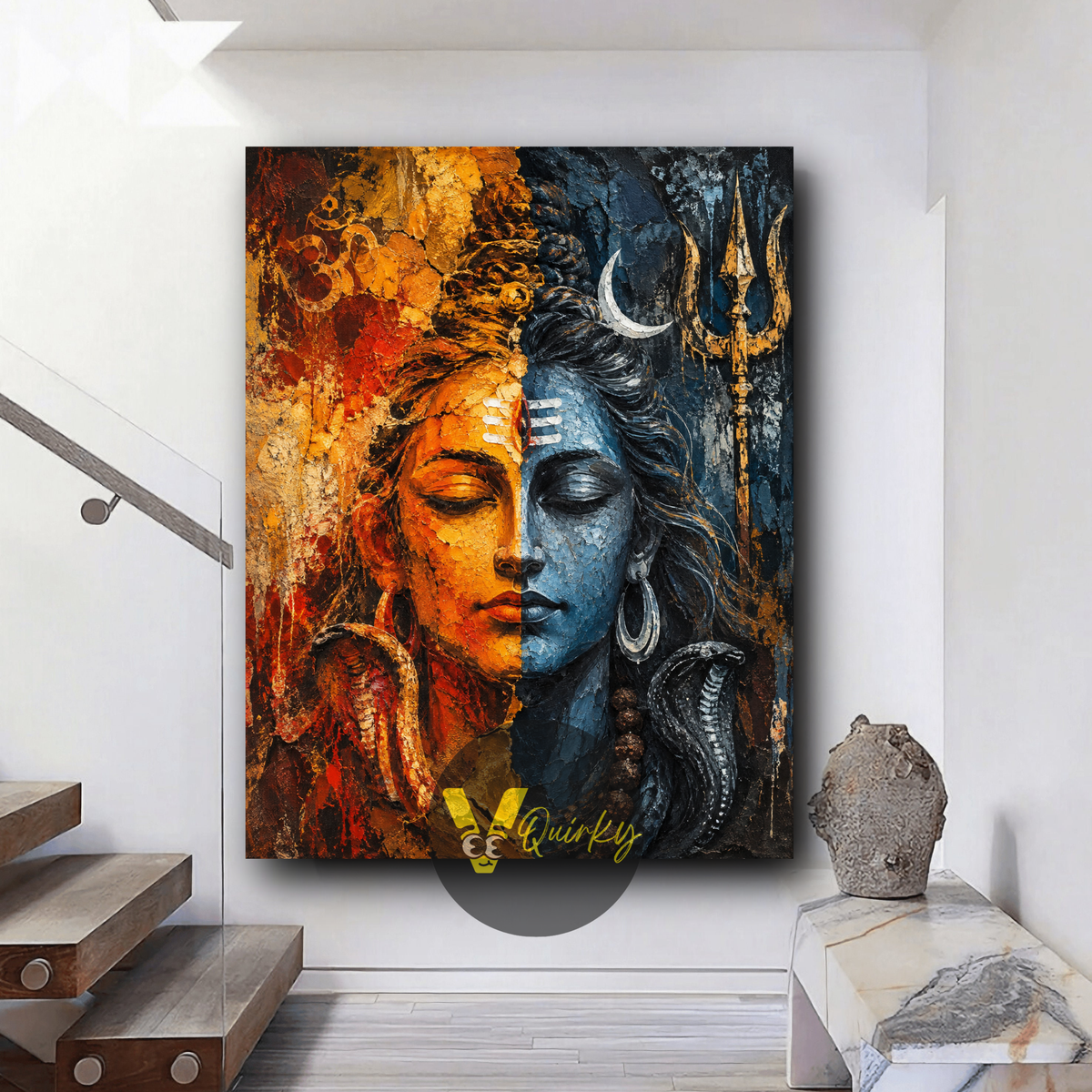 Shiva  Fire and Moonlight Vertical Canvas Painting