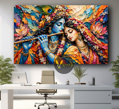 Krishna and Radha Ji in Devotional 3D Horizontal Canvas Painting