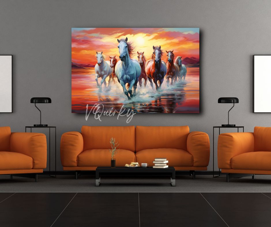 Seven Horses Running on Water Vastu Canvas Painting