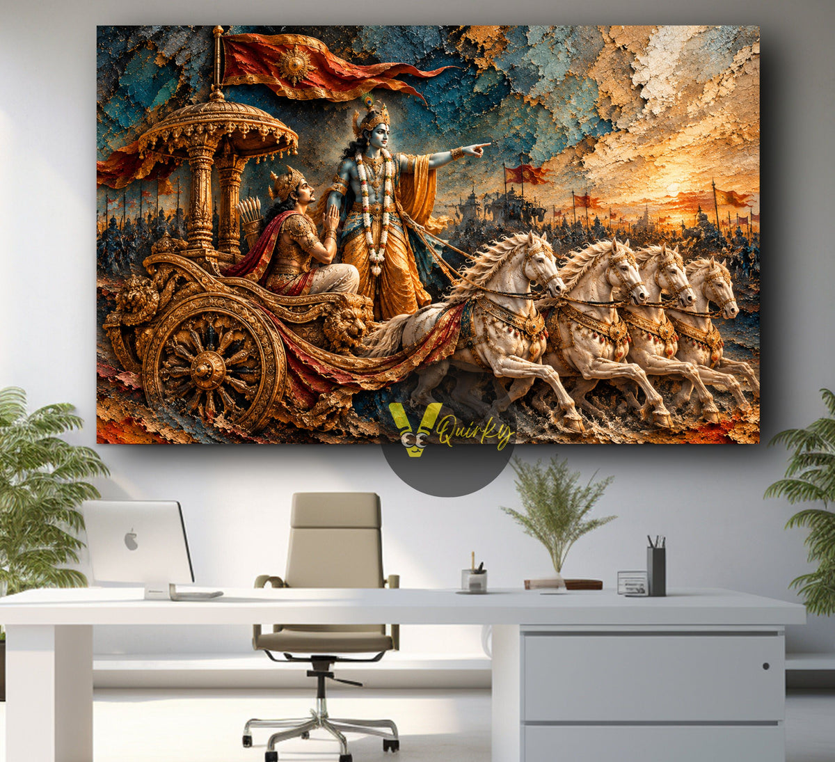 Krishna and Arjuna Mahabharat 3D Horizontal Canvas Painting