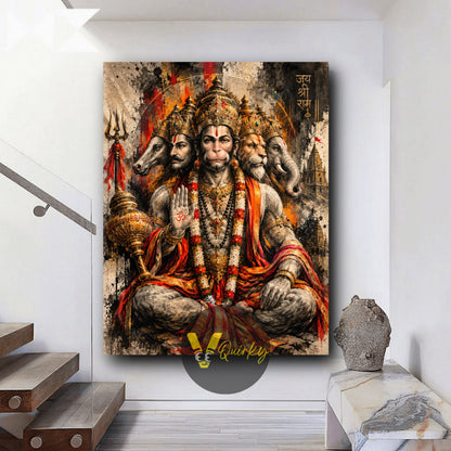 Panchmukhi Hanuman JI in Devotional Splendor Canvas Painting