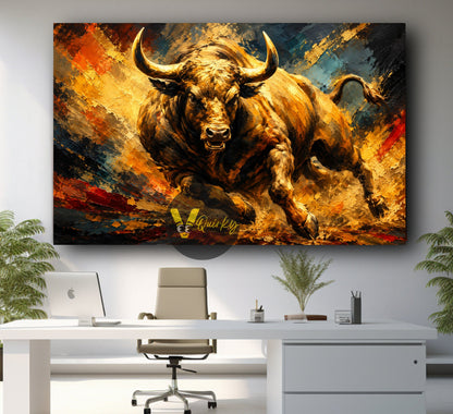Golden Bull Stock Market Horizontal Canvas Painting