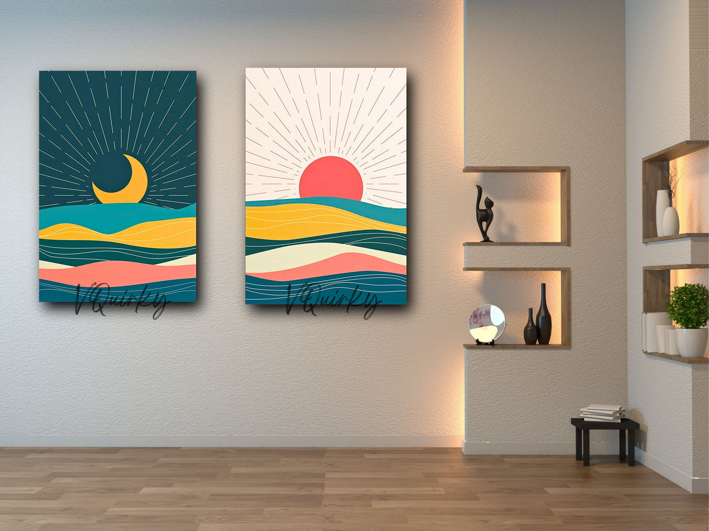 Boho Sun & Moon- Set Of 2 Canvas Painting