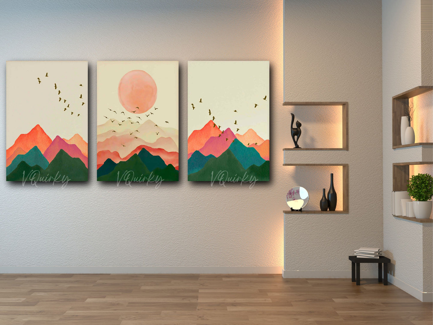 Boho Sunset - Set Of 3 Nature Canvas Painting