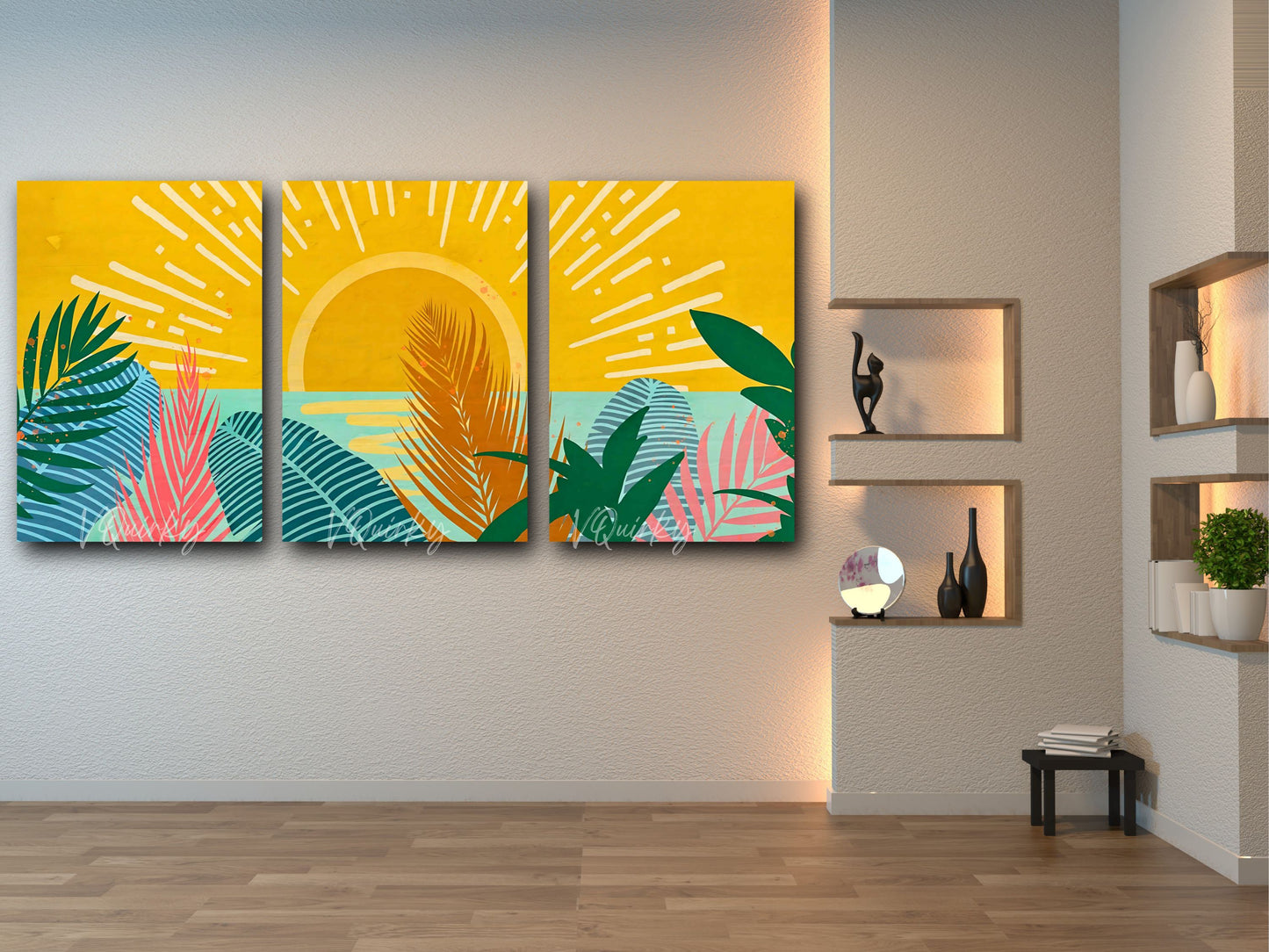 Boho Vibrant Sunrise - Set Of 3 Nature Canvas Painting